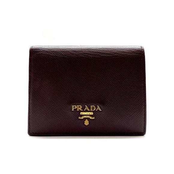 Prada Saffiano Bifold Compact Wallet Coin Case Bordeaux - Picture 1 of 9